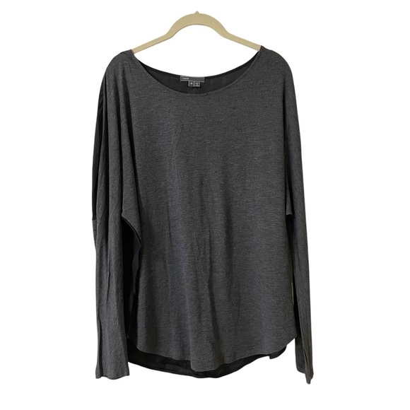 Vince Gray Black Mixed Media Long Sleeve Top Size Medium Lightweight Flowy - Picture 1 of 8